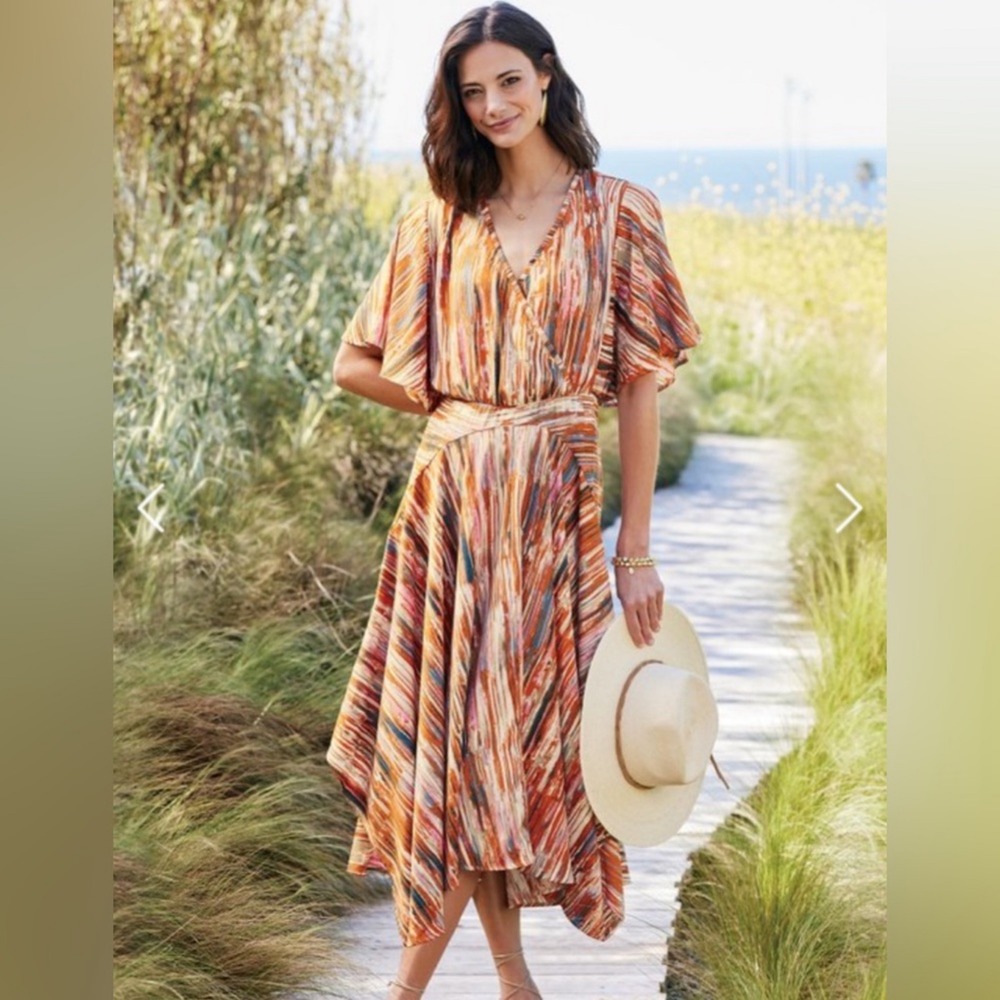 Soft Surroundings Cyra Painted Stripe Dress 2X NEW Boho Midi Resort Vacation